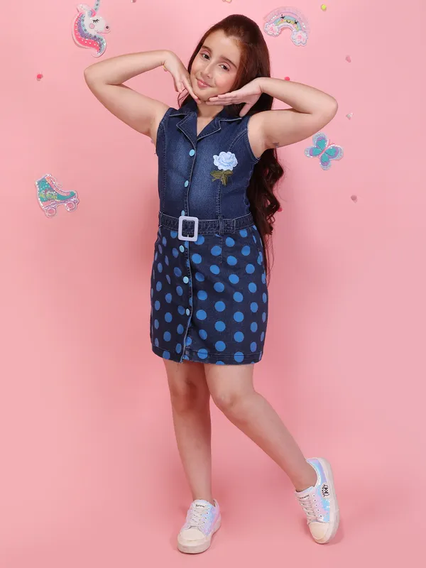 Cutecumber_Girls_Blue_Denim_Fit_&_Flare_Dress_Sleeveless_Polka_Dot_Party_Birthday_Outfit_with_Collar_Neck_Button_Closure_Stylish_Casual_Dress_for_Baby_Girls_&_Kids_Age_1-15_Yrs