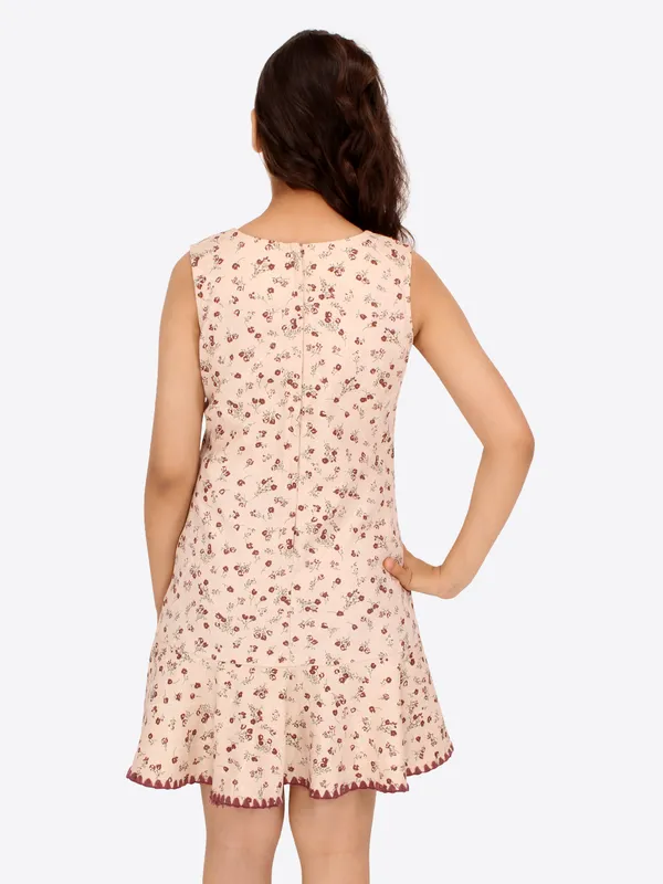 Cutecumber_Girls_Drop_Needle_Chenille_&_Twill_Floral_Printed_Sleeveless_Dress_with_Full_Sleeves_Opent_Front_Shrug.CC7740D-RUST