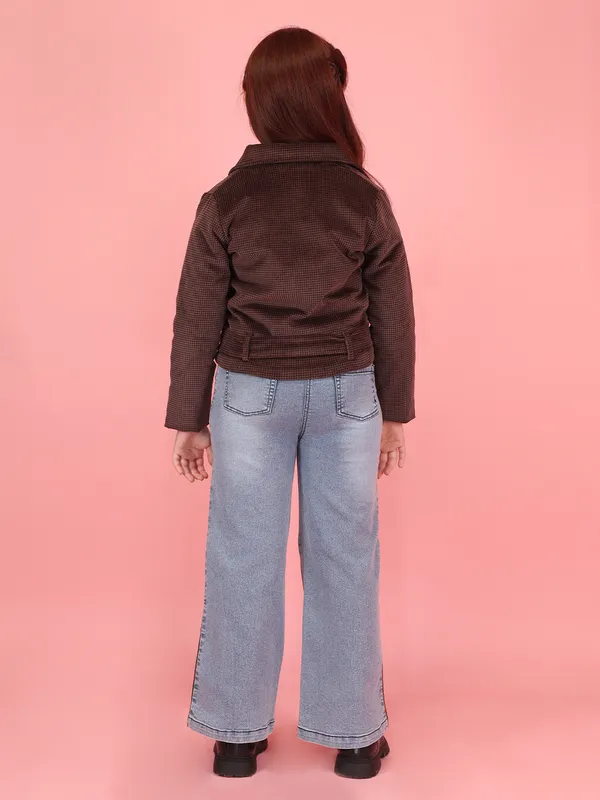 Cutecumber_Brown_Winter_Wear_Clothing_Set_For_Girls_Denim_Suede_Biker_Neck_Full_Sleeve_Wide_Leg_Patch_Pant_Durable_Fabric_Blend_Front_Button_Closure_Party_Outfit_For_Baby_Girls_&_Kids_Age_1-15_Yrs