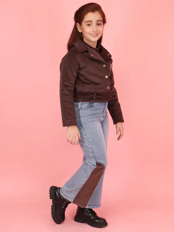 Cutecumber_Brown_Winter_Wear_Clothing_Set_For_Girls_Denim_Suede_Biker_Neck_Full_Sleeve_Wide_Leg_Patch_Pant_Durable_Fabric_Blend_Front_Button_Closure_Party_Outfit_For_Baby_Girls_&_Kids_Age_1-15_Yrs