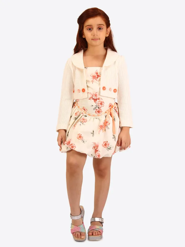 Cutecumber_Orange_Printed_Balloon_Dress_with_Knitted_Shrug