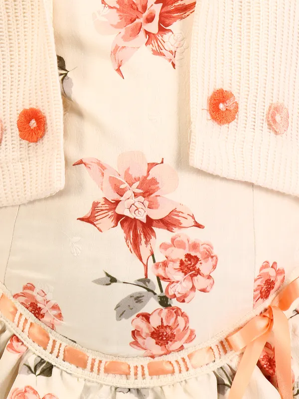 Cutecumber_Orange_Printed_Balloon_Dress_with_Knitted_Shrug