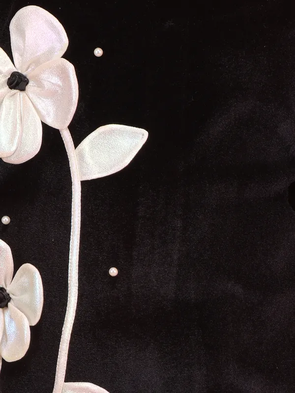 Cutecumber_Girls_Black_Chenille_Full_Sleeve_Round_Neck_Floral_Appliqu�_Dress_with_Pearl_Hem_Detailing_|_Zip_Closure_|_Elegant_Knee-Length_Party_Dress_for_Baby_Girls_&_Kids_(1�15_Years)