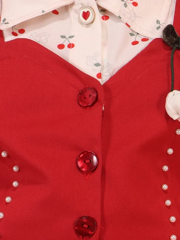 Cutecumber_Girls_Red_3_Piece_Clothing_Set_with_Printed_Shirt,_Button_Front_Top_&_Wide_Leg_Trousers,_Pocket_Design,_Party_Outfit_Waffle_Polyester_Cotton_Co-Ord_Set_For_Baby_Girls_&_Kids_Age_1-15_Yrs