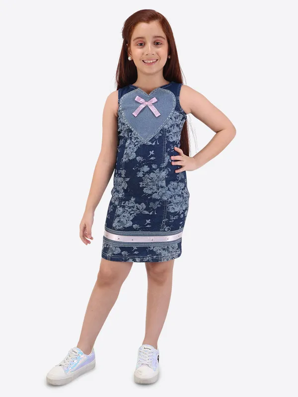 Cutecumber_Girls_Denim_Floral_Printed_Shift_Blue_Dress.CC7054D-BLUE-44