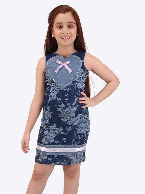 Cutecumber_Girls_Denim_Floral_Printed_Shift_Blue_Dress.CC7054D-BLUE-44