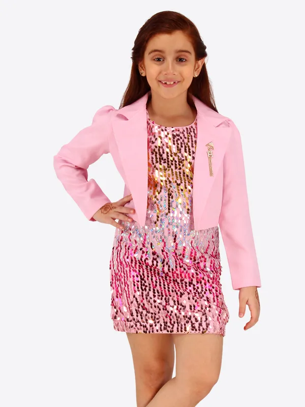 Cutecumber_Pink_Sequin_and_Polyester_Glittering_Two_Piece_Set_Dress,_With_Jacket_Shift_Polyester_Fabric_Shrug,_Party,_Birthday_Fancy_Stylish_Outfit_For_Baby_Girls_&_Child_Age_(1-15_Years)