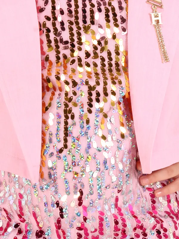 Cutecumber_Pink_Sequin_and_Polyester_Glittering_Two_Piece_Set_Dress,_With_Jacket_Shift_Polyester_Fabric_Shrug,_Party,_Birthday_Fancy_Stylish_Outfit_For_Baby_Girls_&_Child_Age_(1-15_Years)