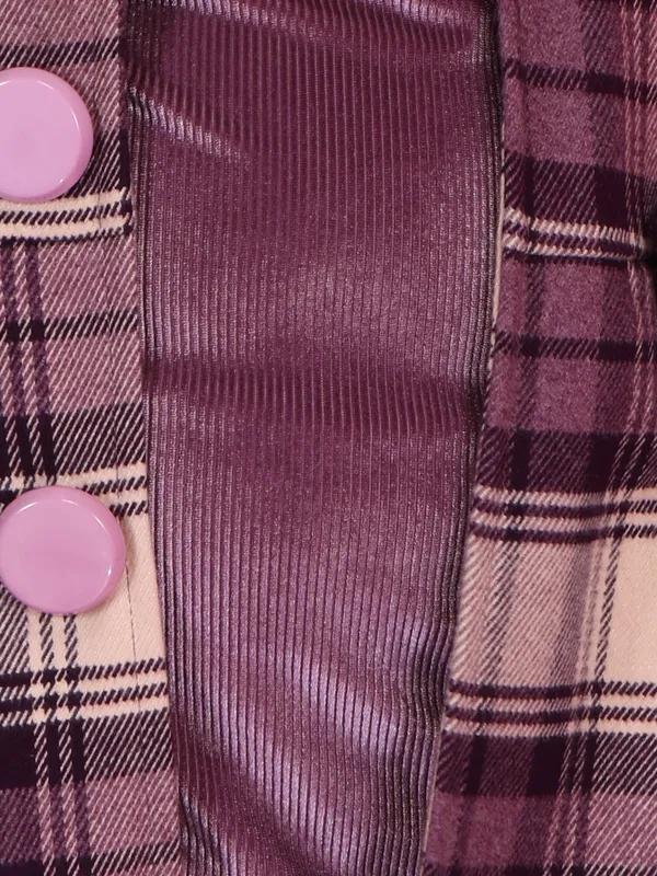 Cutecumber_Girls_Purple_Check_Winter_Party_Coat_A_Line_Dress_Chenille_Fabric_with_Button_and_Zip_Closure_Fur_Cuff_&_Collar_Full_Sleeve_Stylish_Winter_Fancy_Wear_for_Baby_Girls_and_Kids_Age_1_to_15_Yrs