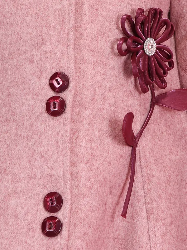 Cutecumber_Girls'_Fur_Plain_Tweed_Winter_Coat_Dress_Full_Sleeve_Knee_Length_Outfit_Soft_Fur_Collar_Cuffs_Button_Closure_Floral_Patch_Elegant_Party_Outfit_Coat_Dress_for_Baby_Girls_&_Kids_Age_1-15_Yrs
