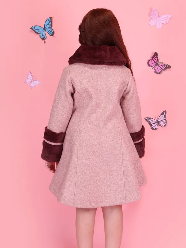 Cutecumber_Girls'_Fur_Plain_Tweed_Winter_Coat_Dress_Full_Sleeve_Knee_Length_Outfit_Soft_Fur_Collar_Cuffs_Button_Closure_Floral_Patch_Elegant_Party_Outfit_Coat_Dress_for_Baby_Girls_&_Kids_Age_1-15_Yrs