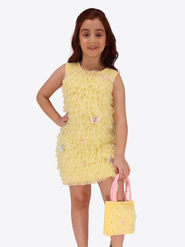 Yellow_Emboss_Hosiery_Sleeveless_Regular_Partywear_Dress_For_Girls