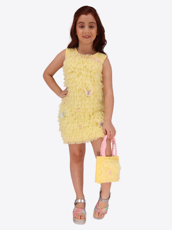Yellow_Emboss_Hosiery_Sleeveless_Regular_Partywear_Dress_For_Girls
