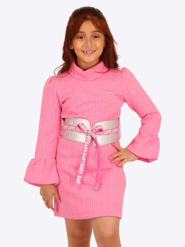 Cutecumber_Pink_cable_knit_shift_dress_shift_dress_with_metalic_belt