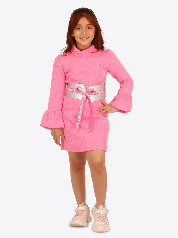 Cutecumber_Pink_cable_knit_shift_dress_shift_dress_with_metalic_belt