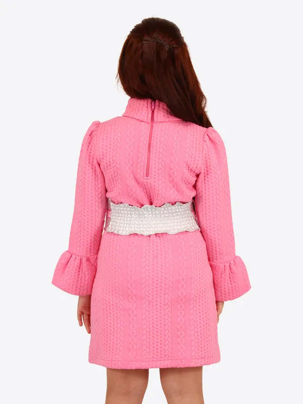 Cutecumber_Pink_cable_knit_shift_dress_shift_dress_with_metalic_belt