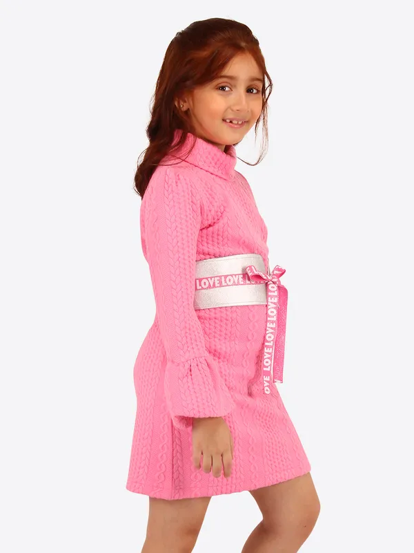 Cutecumber_Pink_cable_knit_shift_dress_shift_dress_with_metalic_belt