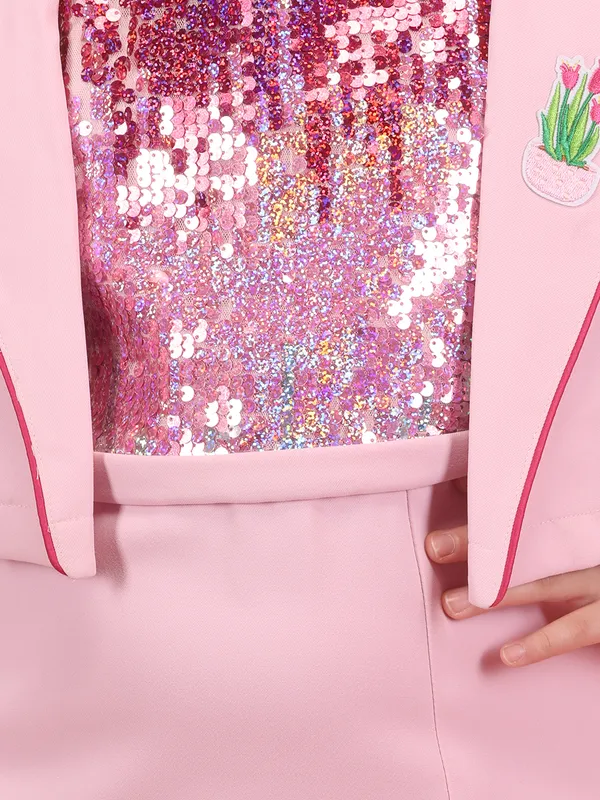 Cutecumber_Girls_Pink_Sequin_Polyester_Dress_with_Cropped_Blazer_�_Zip-Back_Closure,_Knee-Length_Silhouette,_Long_Sleeves,_Round_Neck,_Birthday_for_Baby_Girls_Kids_Ages_1�15