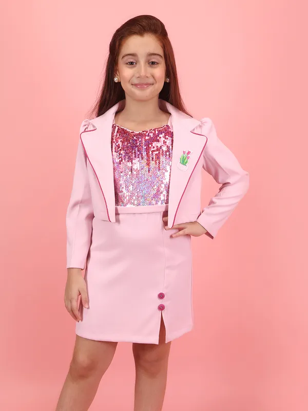 Cutecumber_Girls_Pink_Sequin_Polyester_Dress_with_Cropped_Blazer_�_Zip-Back_Closure,_Knee-Length_Silhouette,_Long_Sleeves,_Round_Neck,_Birthday_for_Baby_Girls_Kids_Ages_1�15
