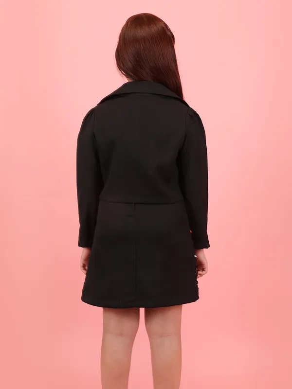 Cutecumber_Girls_Black_Sequin_Polyester_Dress_with_Pink_Cropped_Blazer_�_Zip-Back_Closure,_Knee-Length_Silhouette,_Long_Sleeves,_Round_Neck,_Birthday_for_Baby_Girls_&_Childs_Ages_1�15