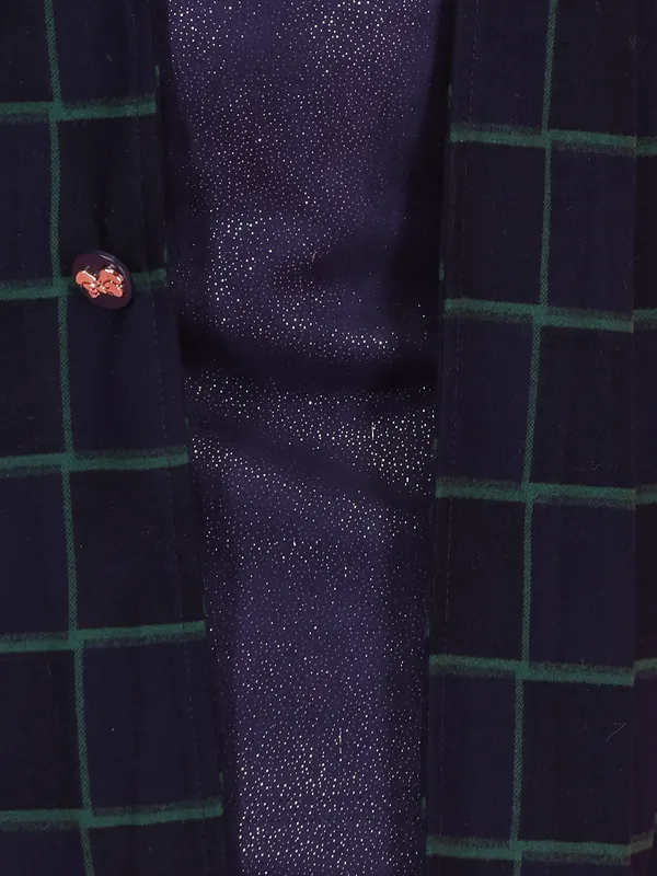 Cutecumber_Girls_Navy_Winter_Two_Piece_Check_A_Line_Coat_Dress_for_Baby_Girls_and_Kids_1_to_15_Yrs_with_Lapel_Collar_Glitter_Chenille_Fabric_Stylish_Party_&_Casual_Festive_Outfit_Best_for_Winter