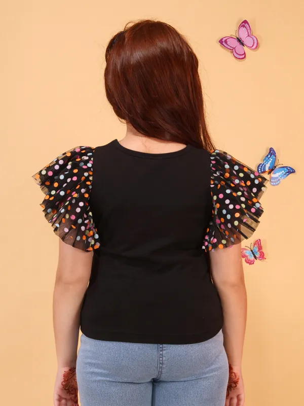 Cutecumber_Girls_Black_Unicorn_Sequin_Top_Polka_Dot_Ruffle_Sleeve_T_Shirt_Stylish_Printed_Knit_Summer_Fashion_Casual_Trendy_Kids_Top_Baby_Girls_&_Kids_Age_1-15_Yrs