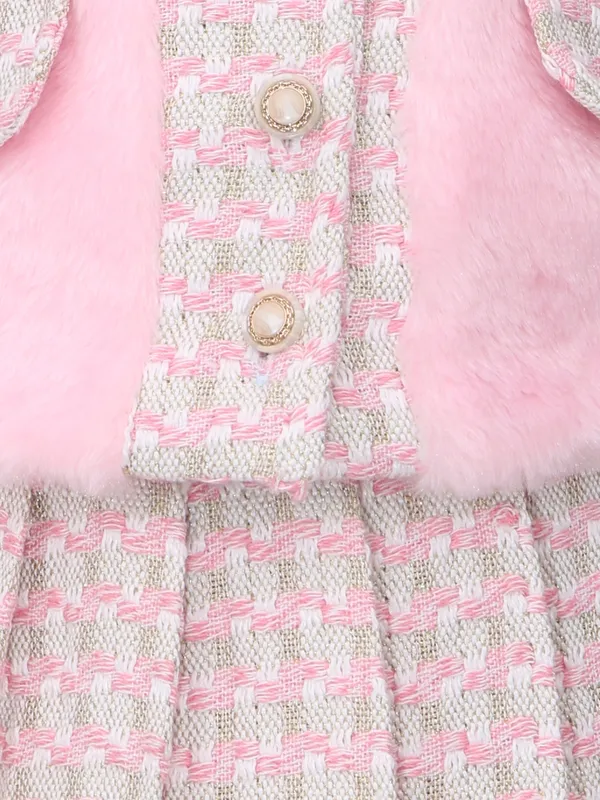 Cutecumber_Girls_Pink_Winter_Party_Two_Piece_Clothing_Set_Fur_Tweed_Neoprene_Fabric,_Zip_&_Button_Closure_Sleeveless_Jacket_Full_Sleeve_Inner._A-Line_Skirt_for_Baby_Girls_and_Girls_1_to_15_Years