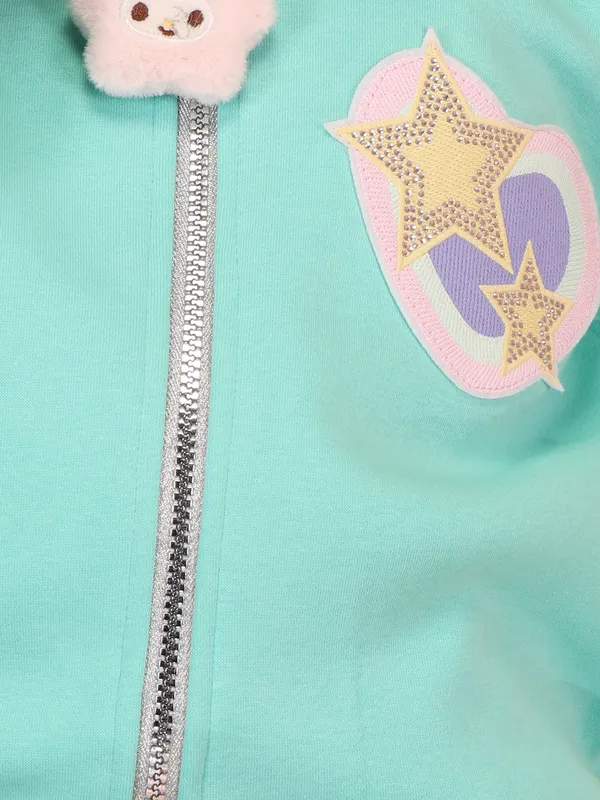 Cutecumber_Aqua_Mint_Winter_Jacket_For_Girls'_Fleece_Fabric_Stand_Collar_Neck_Full_Sleeve_Bomber_Style_Star_Graphic_Embellished_Full_Zip_Closure_Party_Casual_Outfit_for_Baby_Girls_&_Kids_Age_1-15_Yrs