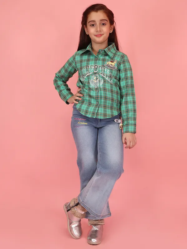 Cutecumber_Green_Full_Sleeve_Check_Shirt_for_Girls_Plaid_Check_Classic_Collar_Hip_Length_Button_Down_Polyester_Blend_Fabric_Front_Button_Closure_Casual_Party_Outfit_for_Baby_Girls_&_Kids_Age_1-15_Yrs