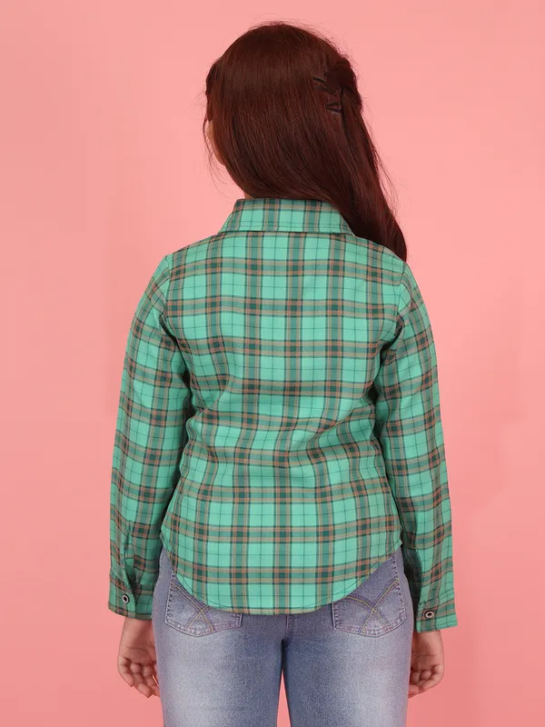 Cutecumber_Green_Full_Sleeve_Check_Shirt_for_Girls_Plaid_Check_Classic_Collar_Hip_Length_Button_Down_Polyester_Blend_Fabric_Front_Button_Closure_Casual_Party_Outfit_for_Baby_Girls_&_Kids_Age_1-15_Yrs