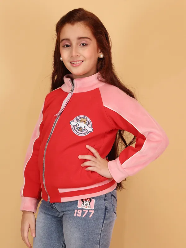 Cutecumber_Red_Winter_Jacket_For_Girls'_Color_Block_Fleece_Fabric_High_Neck_Full_Sleeve_Bomber_Style_Embellished_Zip_Closure_Stylish_Western_Casual_Outfit_for_Baby_Girls_&_Kids_Age_1-15_Yr