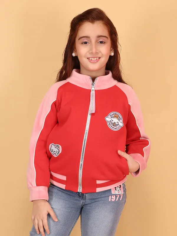 Cutecumber_Red_Winter_Jacket_For_Girls'_Color_Block_Fleece_Fabric_High_Neck_Full_Sleeve_Bomber_Style_Embellished_Zip_Closure_Stylish_Western_Casual_Outfit_for_Baby_Girls_&_Kids_Age_1-15_Yr
