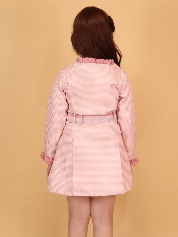 Cutecumber_Peach_Winter_Dress_for_Girls'_Check_Plaid_Tweed_Fabric_Ruffled_Collar_Full_Sleeve_Fit_&_Flare_Knee_Length_Fancy_Button_Closure_Casual_Party_Outfit_for_Baby_Girls_&_Kids_Age_1-15_Yrs