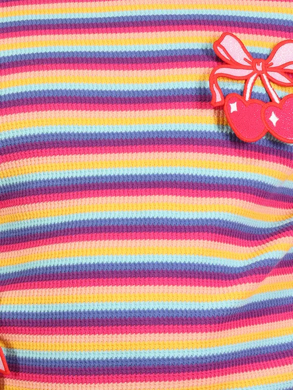 Cutecumber_Girls_Rainbow_Striped_Knit_T-Shirt_Top_Cherry_Applique_Short_Sleeve_Soft_Stretch_Summer_Casual_Trendy_Designer_Comfortable_Breathable_Kids_Fashion_Baby_Girls_&_Kids_Age_1-15_Yrs
