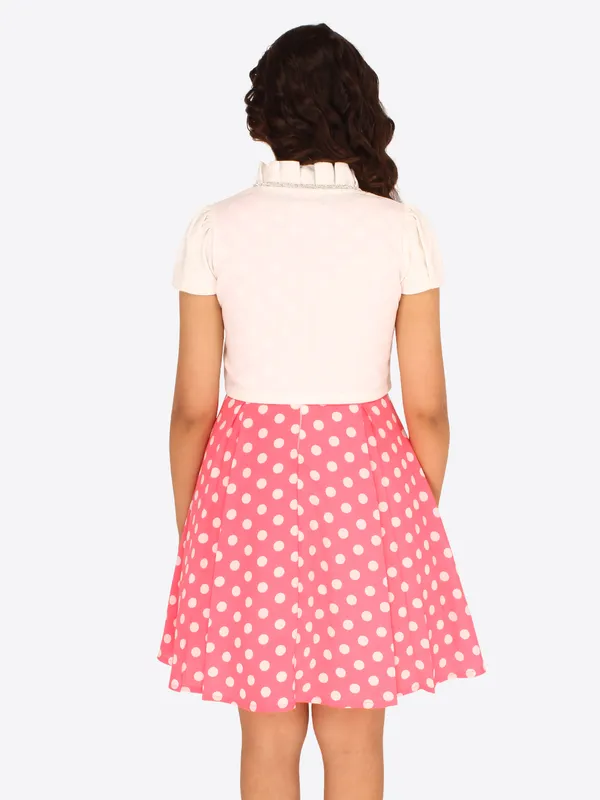 Cutecumber_Girl's_Georgette_Polka_Dot_Printed_Dress_With_Detachable_Open_Front_Shrug_Pink_Dress.CC8075D-PINK-44