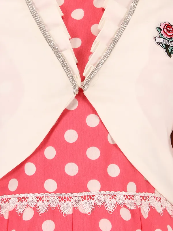 Cutecumber_Girl's_Georgette_Polka_Dot_Printed_Dress_With_Detachable_Open_Front_Shrug_Pink_Dress.CC8075D-PINK-44