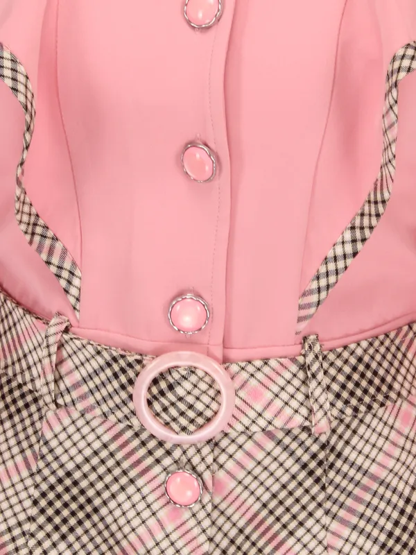 Cutecumber_Girls_Check_&_Georgette_Checkered_Winter_Full_Sleeve_Dress_with_Belt_Pink