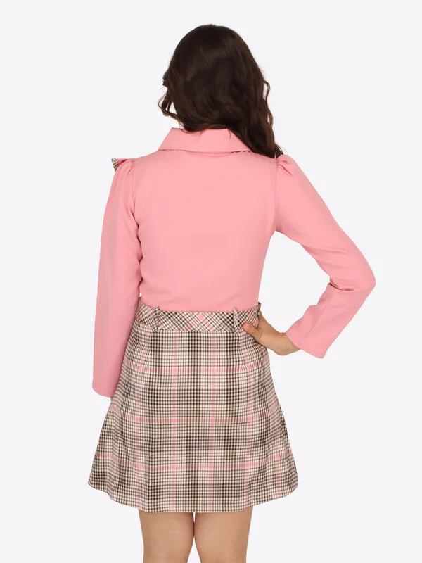 Cutecumber_Girls_Check_&_Georgette_Checkered_Winter_Full_Sleeve_Dress_with_Belt_Pink