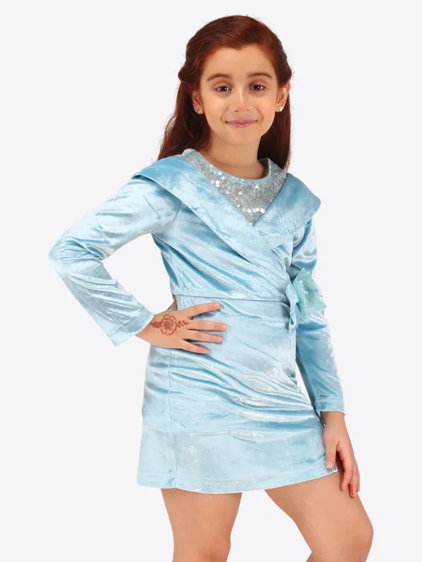 Cutecumber_Blue_Stretch_Velvet_Shift_Dress