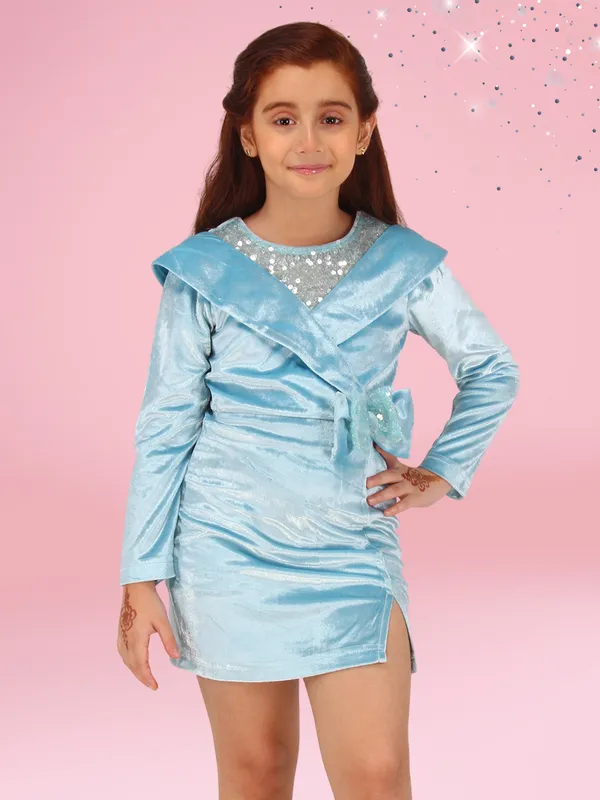 Cutecumber_Blue_Stretch_Velvet_Shift_Dress