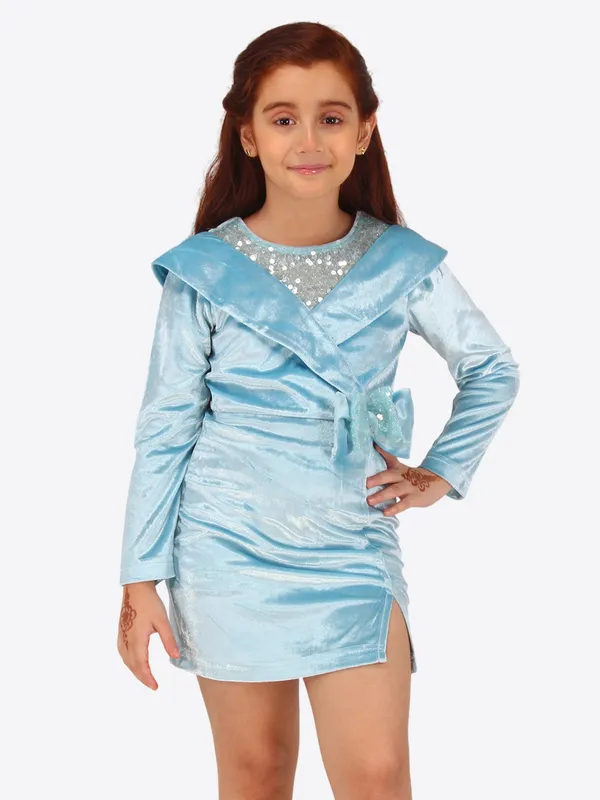 Cutecumber_Blue_Stretch_Velvet_Shift_Dress