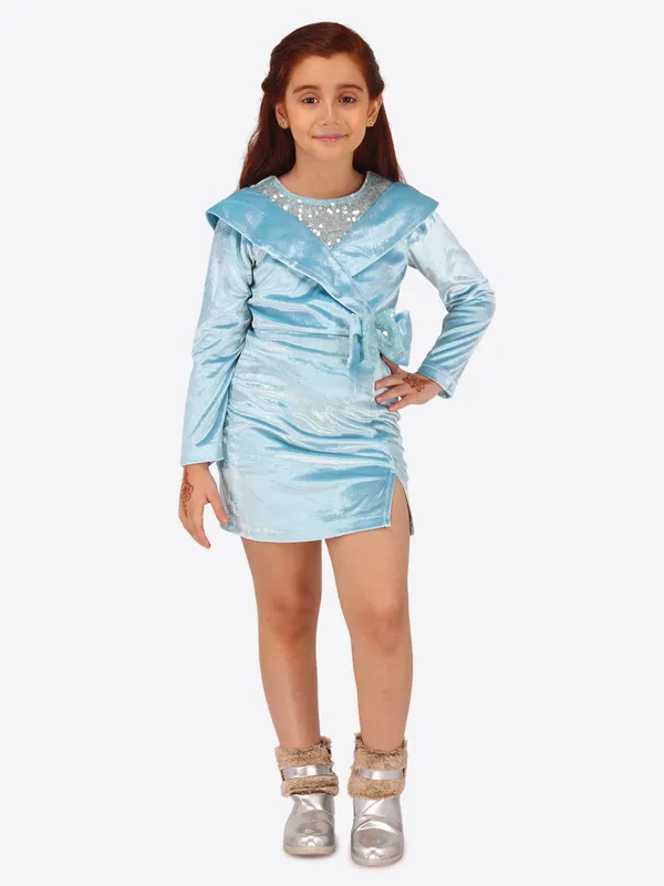 Cutecumber_Blue_Stretch_Velvet_Shift_Dress