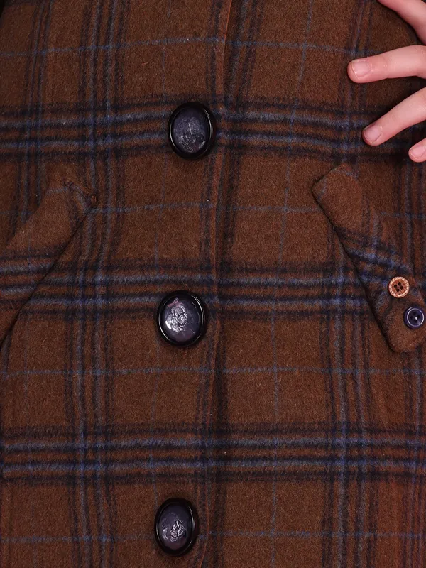 Cutecumber_Girls_Winter_Party_Outfit_Brown_Check_Knee_Length_Coat_Dress_A_Line_Chenille_Fabric_with_Fur_Collar_&_Cuff_Button_Closure_Stylish_Winter_Wear_Dress_for_Baby_Girls_and_Kids_1_to_15_Yrs