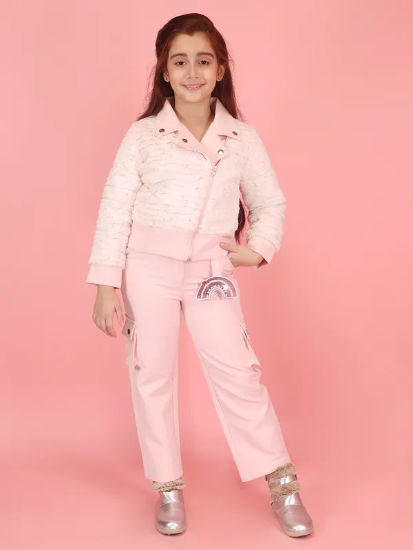 Cutecumber_Peach_Winter_Clothing_Set_Pink_Fur_Biker_Neck,_Full_Sleeve_Straight_Fit_Cargo_Pant_Polyester_Fabric_Jacket_Zipper_&_Button_Closure_Casual_&_Party_Outfit_For_Baby_Girls_&_Kids_Age_1-15_Yrs