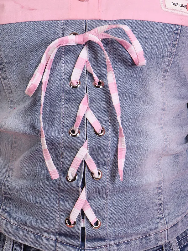 Cutecumber_Girls_Blue_Denim_Pink_Cotton_CO-Ord_Set_Collared_Top_Wide_Leg_Jeans_Pants_Trendy_Summer_Outfit_Stylish_Casual_Party_Comfortable_Breathable_Kids_Clothing_Set_For_Girls_Age_1-15_Yrs