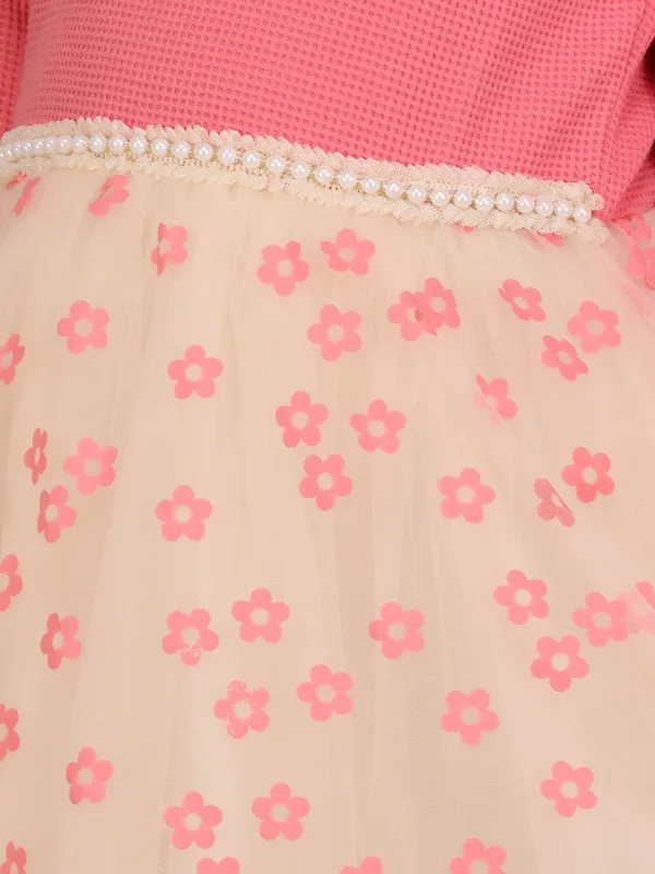 Cutecumber_Girls_Coral_Pink_Top_Cream_Floral_Tulle_Knee_Length_Party_Frock_Dress_with_Embroidered_Collar_�_Elegant_Birthday,_Wedding_Outfit_for_Kids_&_Baby_Girls_(Age_1�15_Yrs)