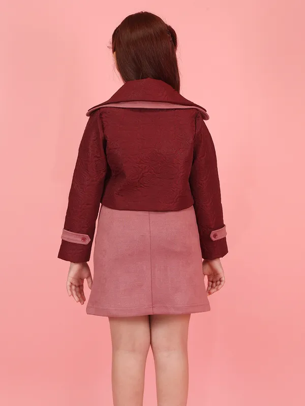Cutecumber_Rust_Winter_Two-Piece_Set_for_Girls_Collar_Neck_Full_Sleeve_Knee-Length_Jacket_Dress_Suede_Fabric_Embellished_Front_Open_Wedding_Birthday_Party_Outfit_for_Baby_Girls_&_Kids_Age_1-15_Yrs
