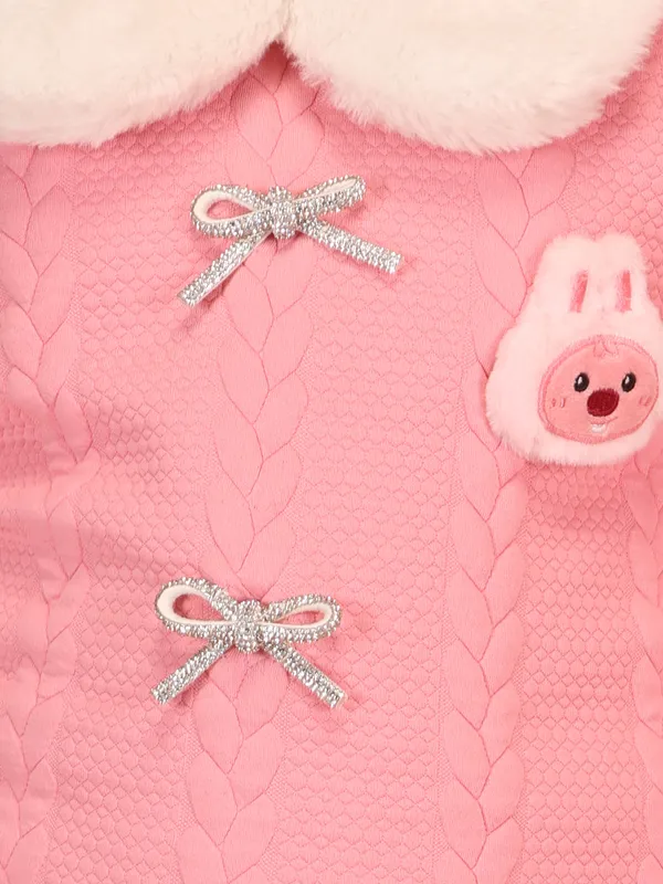 Cutecumber_Pink_Winter_Dress_for_Girls'_with_Handbag_Knit_Fur_Collar_Neck_Full_Sleeve_A-Line_Frock_Cable_Knit_Embellished_Bow_Easy_Zip_Closure_Casual_Party_Outfit_for_Baby_Girls_&_Kids_Age_1-15_Yrs