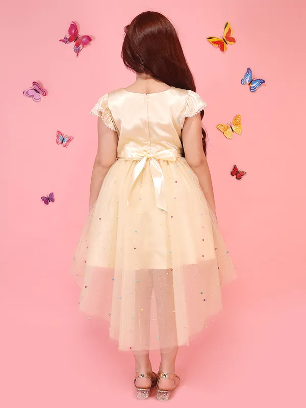 Cutecumber_Girls_Cream_Summer_Party_&_Casual_Outfit_Pearl_Net_Fit_&_Flare_Dress_with_3D_Floral_Neckline,_High-Low_Hem,_Zip_Closure,_Birthday_Dress_for_Baby_Girls_&_Kids_Age_1-15_Yrs