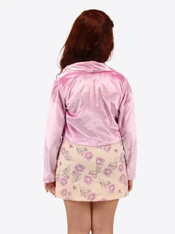 Cutecumber_Pink_Ruched_Shift_Dress_with_Full_Sleeve_Chenille_Shrug